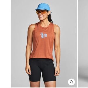 Janji Burnt Orange Performance All Day Tank with Light Blue Logo